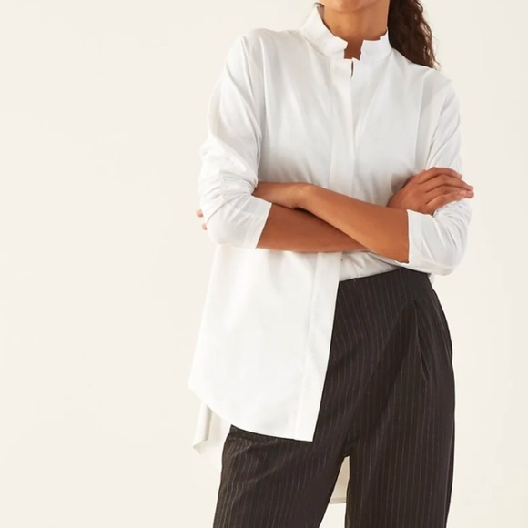 Aday Something Borrowed Shirt Womens Medium XL White Button Up Long Sleeve Nylon - Picture 3 of 10